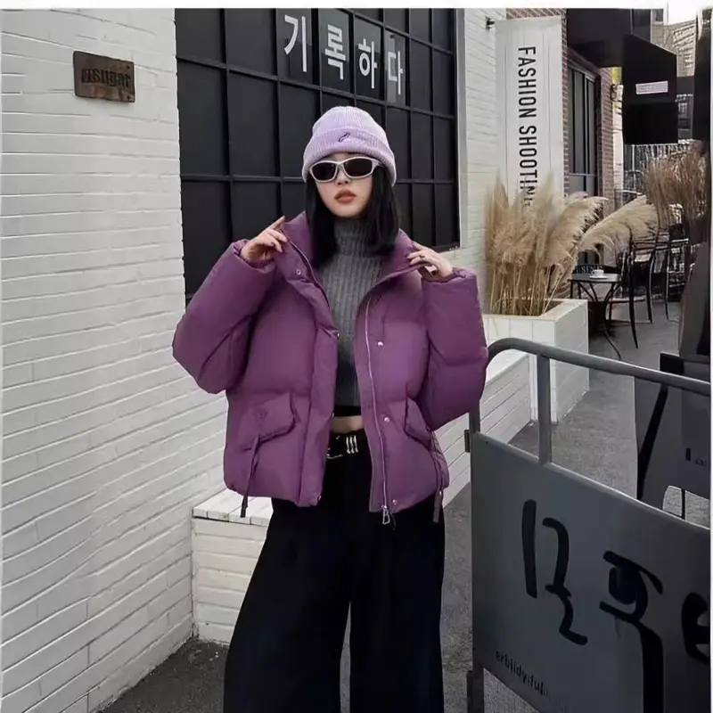 Women's Korean Fashion Winter Coat, Female Short Jacket, Stand-up Collar Outerwear, Warm Casual Parka High Street Coats New 2024