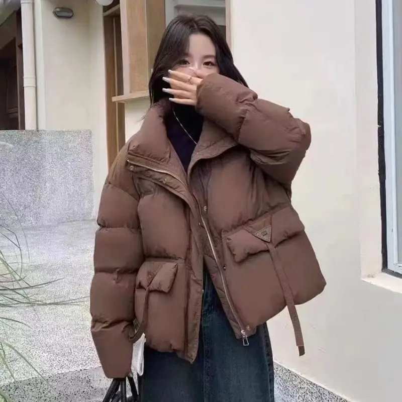 Women's Korean Fashion Winter Coat, Female Short Jacket, Stand-up Collar Outerwear, Warm Casual Parka High Street Coats New 2024