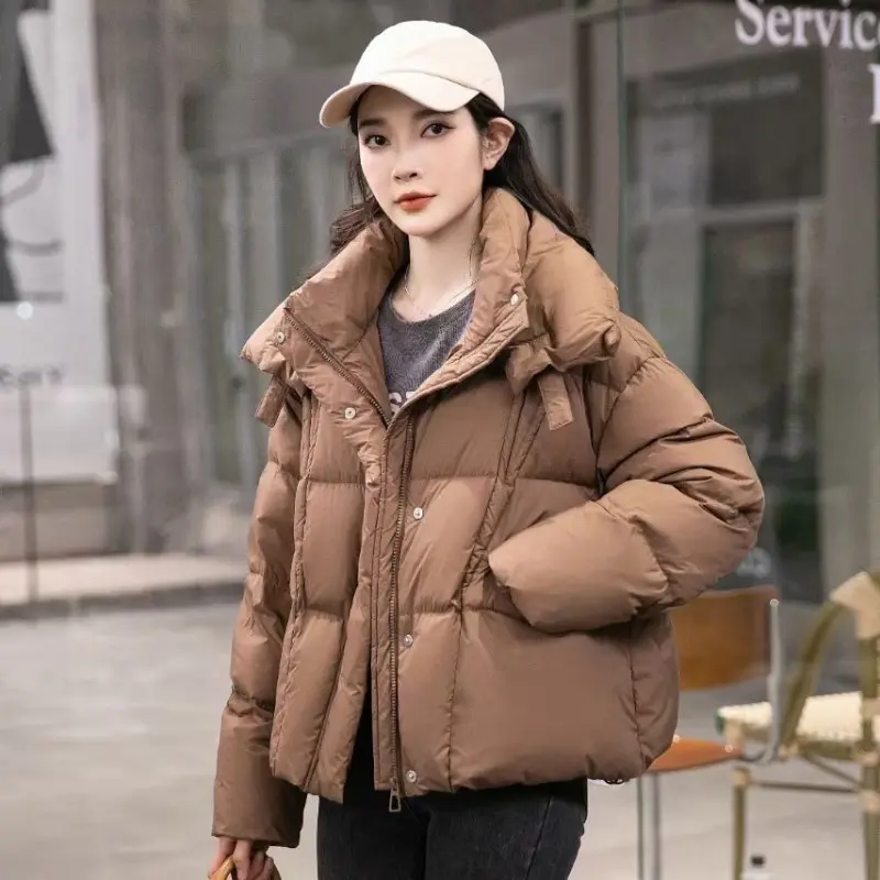 Women's Winter Short Down Jacket, Korean Casual Elegant Coats High-end Outerwear Large Lapel Thick Loose Warm Short Puffer Coats