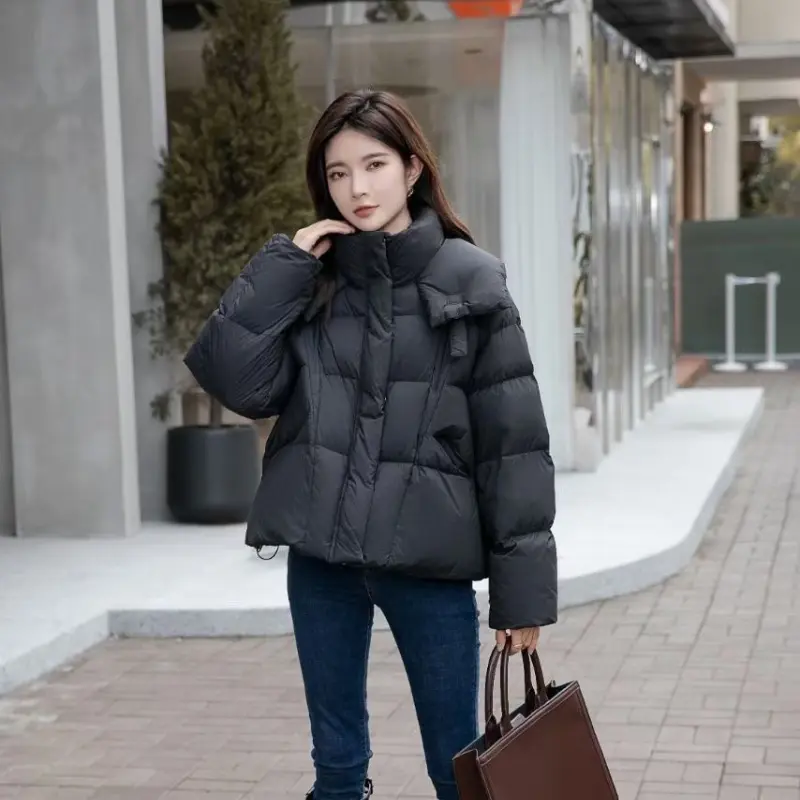 Women's Winter Short Down Jacket, Korean Casual Elegant Coats High-end Outerwear Large Lapel Thick Loose Warm Short Puffer Coats