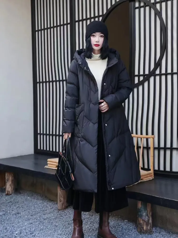 Women's Chinese Style Long Down Jacket, Retro Embroidery Parker, Windproof, Thickened, Loose, Warm, Female Puffer Coats, Winter