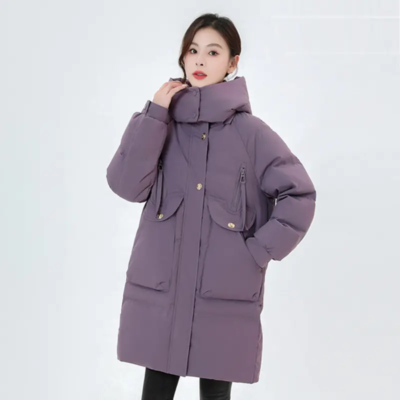 Down Jacket Female Winter 2024 New White Duck Down Thickened Warm Hooded Puffer Jacket Fashion Loose Large Size Casual Coat