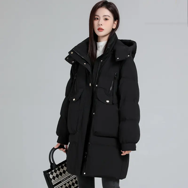 Down Jacket Female Winter 2024 New White Duck Down Thickened Warm Hooded Puffer Jacket Fashion Loose Large Size Casual Coat