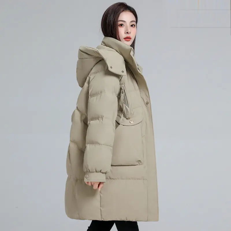 Down Jacket Female Winter 2024 New White Duck Down Thickened Warm Hooded Puffer Jacket Fashion Loose Large Size Casual Coat