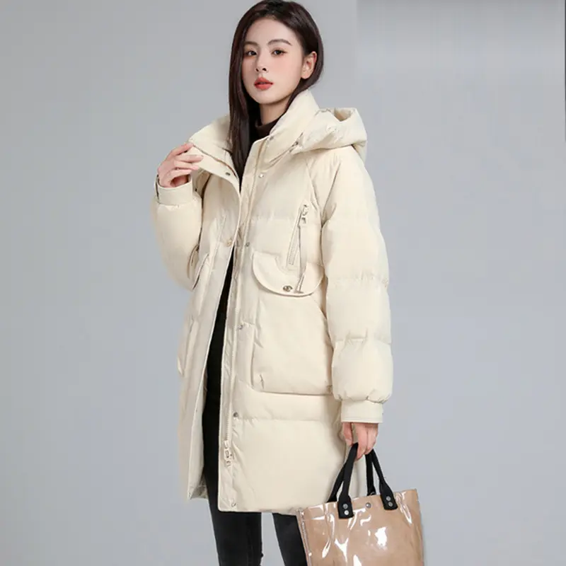 Down Jacket Female Winter 2024 New White Duck Down Thickened Warm Hooded Puffer Jacket Fashion Loose Large Size Casual Coat