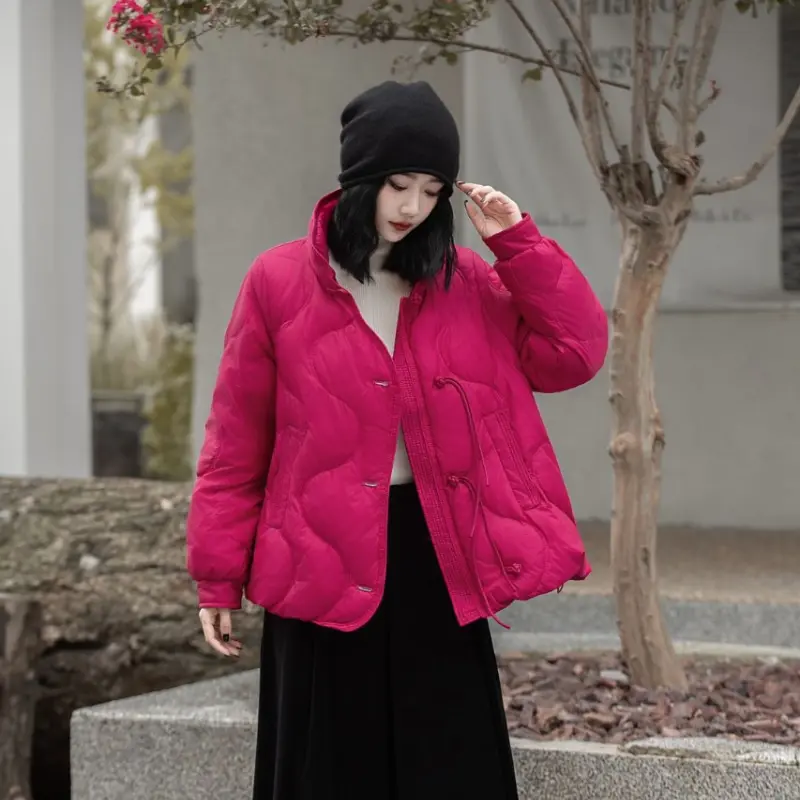 Women's Stand-up Collar Puffer Coats, Winter Jackets, Retro Buttons Outerwears, Warm Snow Coats, Chinese Style, New