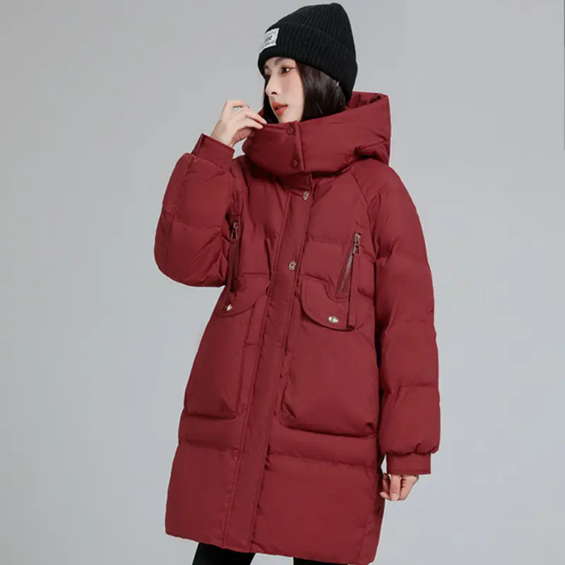 Down Jacket Female Winter 2024 New White Duck Down Thickened Warm Hooded Puffer Jacket Fashion Loose Large Size Casual Coat