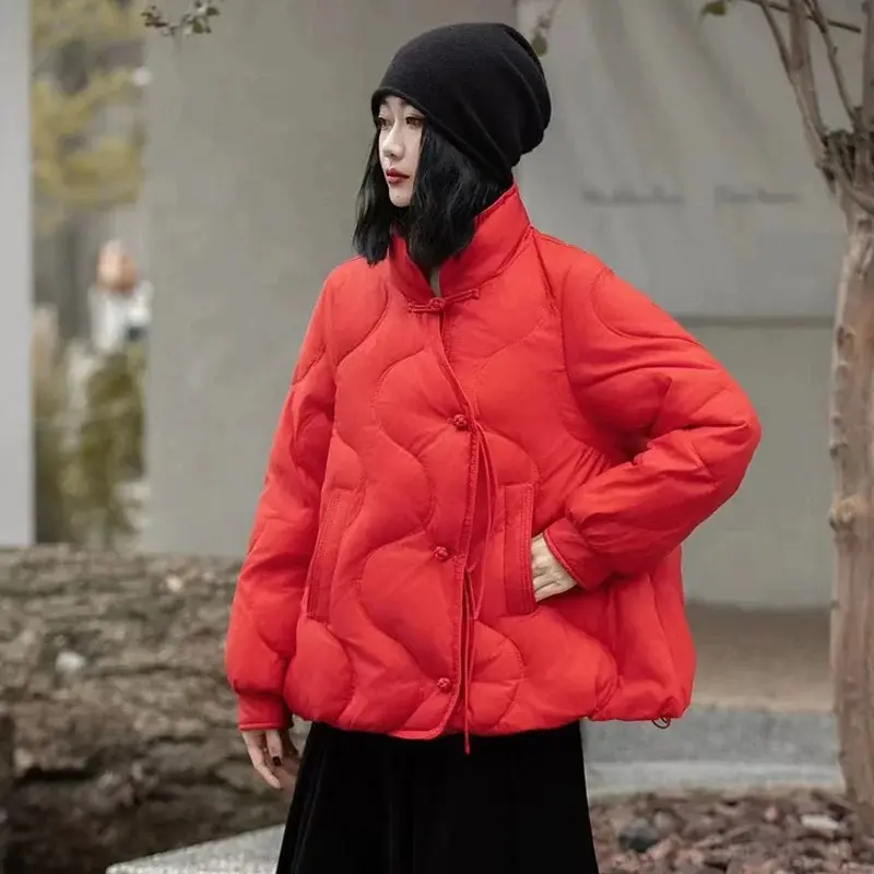 Women's Stand-up Collar Puffer Coats, Winter Jackets, Retro Buttons Outerwears, Warm Snow Coats, Chinese Style, New