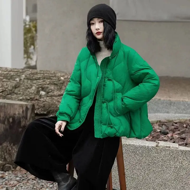 Women's Stand-up Collar Puffer Coats, Winter Jackets, Retro Buttons Outerwears, Warm Snow Coats, Chinese Style, New