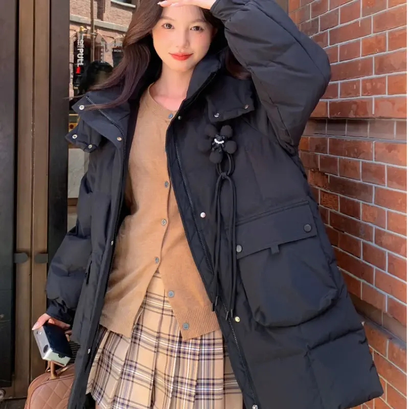 Women's White Duck Down Hooded Puffer Jacket, Large Size, Thickened Coat, Warm, Casual, Loose, Fat, Winter