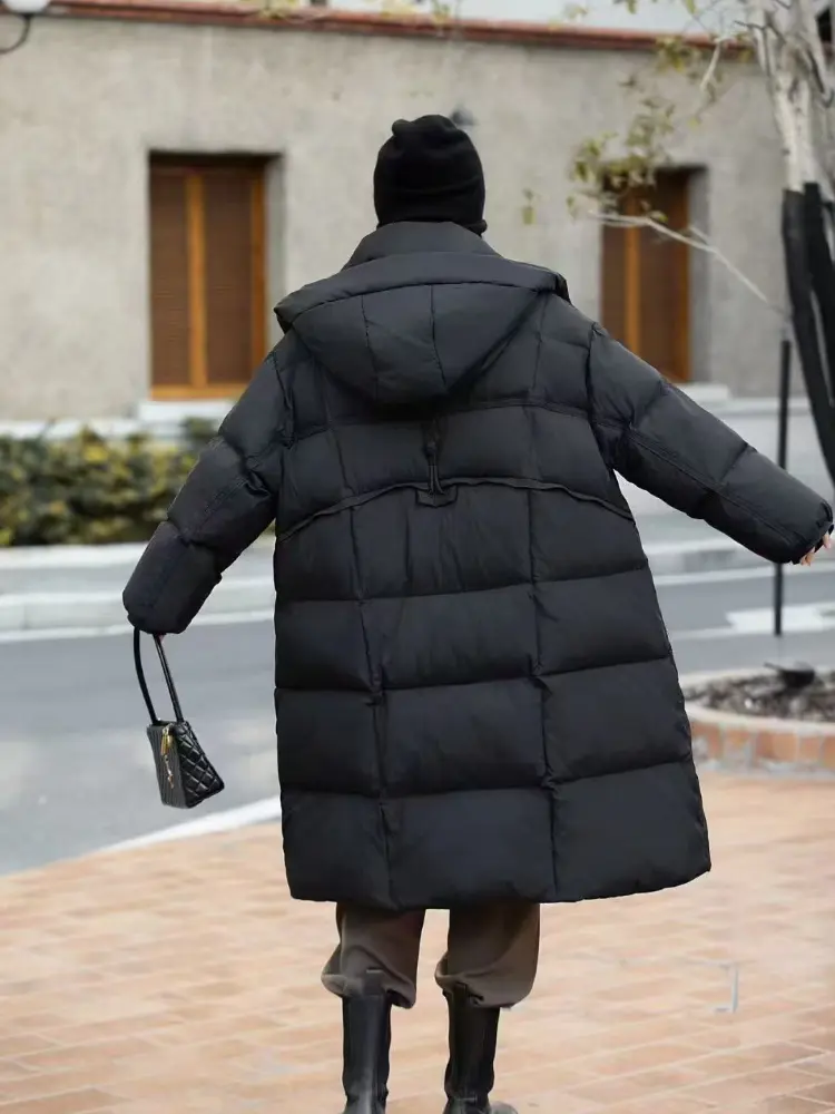 Long Down Jacket for Women, Knee Thickening, 90 White Duck Down Puffer Jacket, Loose Hooded Coat, Windproof, Warm, Winter, New