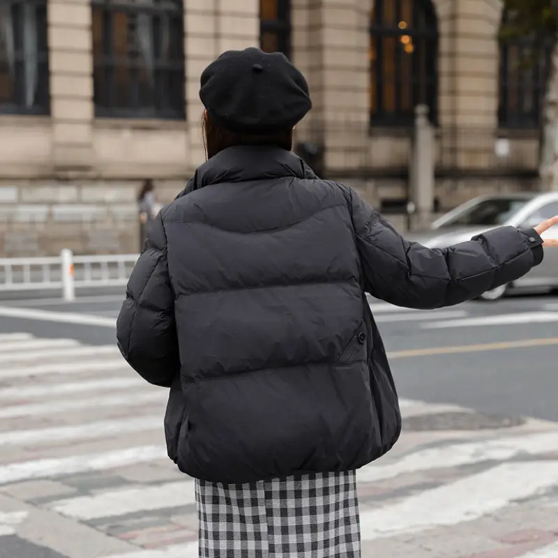 Puffer Coats with Stand-up Collar for Women, Thick Warm Down Jacket, Buttons, Casual Winter Coat, Female Fashion, New, 2024