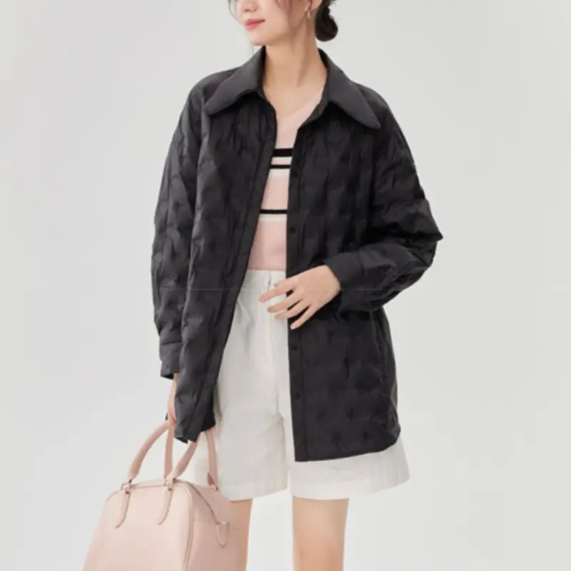 Women's Casual Puffer Coats, Loose, Simple Outerwears, Lightweight, Monochromatic, Female Fashion, Winter, New, 2024