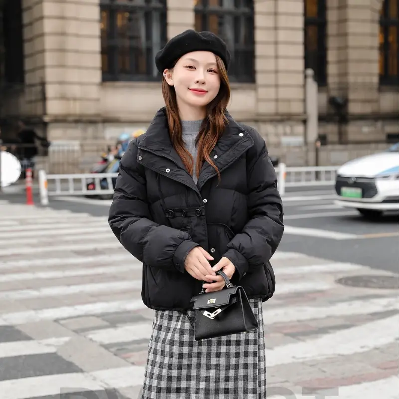 Puffer Coats with Stand-up Collar for Women, Thick Warm Down Jacket, Buttons, Casual Winter Coat, Female Fashion, New, 2024