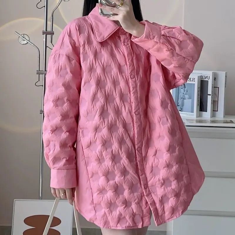 Women's Casual Puffer Coats, Loose, Simple Outerwears, Lightweight, Monochromatic, Female Fashion, Winter, New, 2024