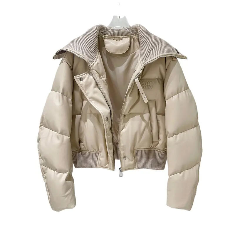 Women's Winter Jacket, Short Down Coats, Large Lapel, Thick, Loose, Warm Outerwear, Patchwork, Casual, Trendy, High Street