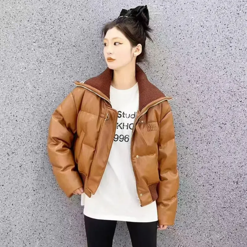 Women's Winter Jacket, Short Down Coats, Large Lapel, Thick, Loose, Warm Outerwear, Patchwork, Casual, Trendy, High Street
