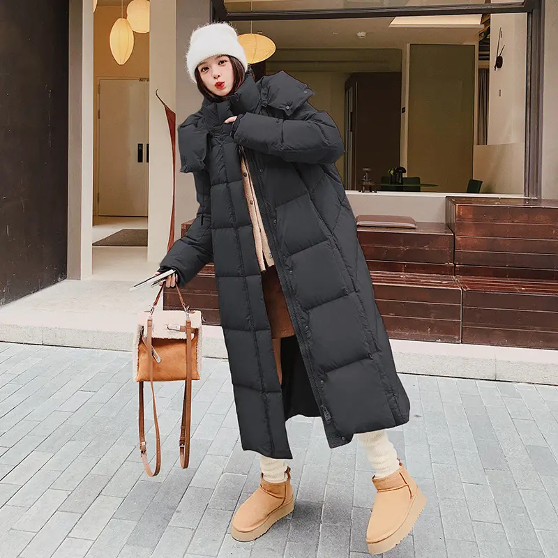 Long Winter Coat for Women, Female Hooded Jacket, Casual Down Jacket, Loose Windproof Outerwear, New Korean Fashion, 2024
