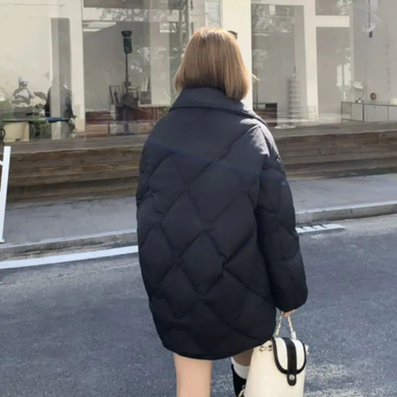 Winter Jackets for Women, Mid-length Coats, Diamond Lattice Down Jacket Windproof Thickened Warm Puffer Coats Korea Fashion 2024