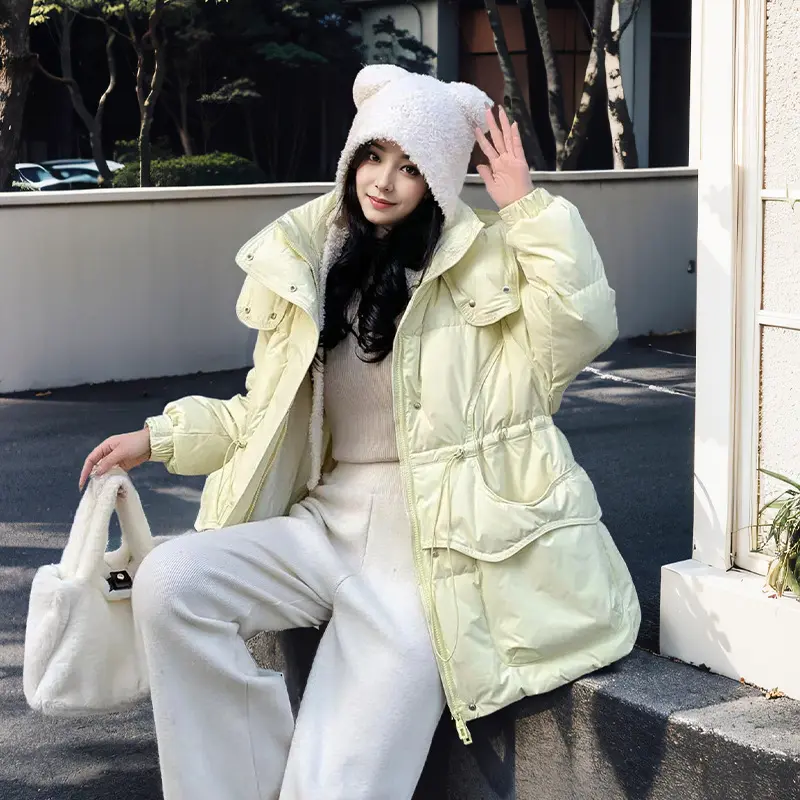 Women's Medium Length Hooded Down Jacket, Slim Coat, Warm Parka, Street Fashion, Casual, New, Winter, 2024