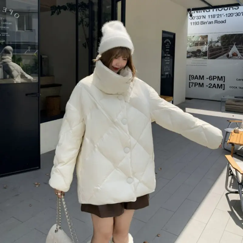 Winter Jackets for Women, Mid-length Coats, Diamond Lattice Down Jacket Windproof Thickened Warm Puffer Coats Korea Fashion 2024