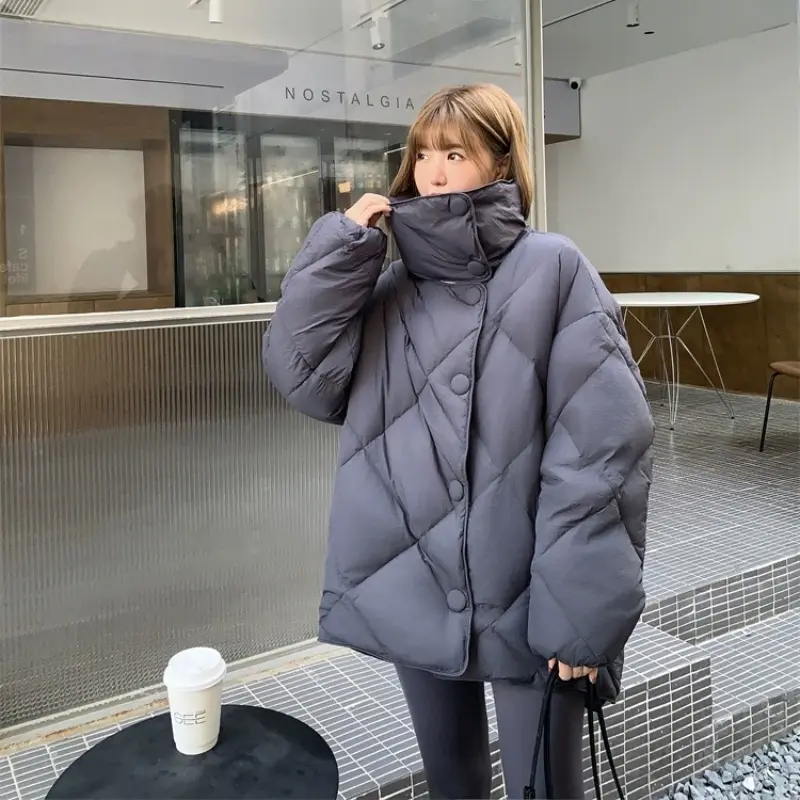 Winter Jackets for Women, Mid-length Coats, Diamond Lattice Down Jacket Windproof Thickened Warm Puffer Coats Korea Fashion 2024