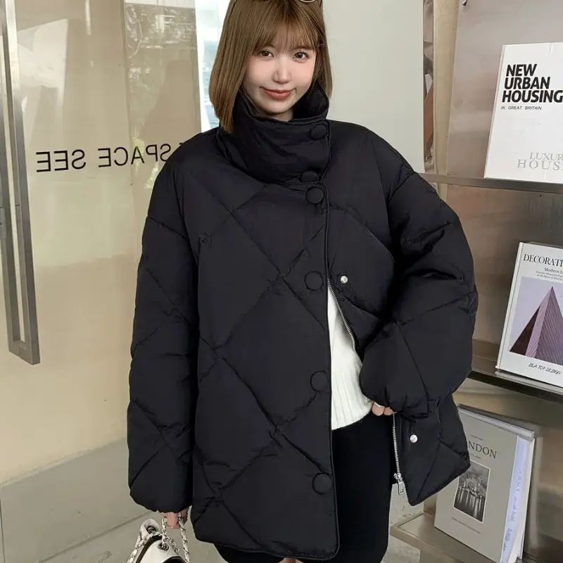 Winter Jackets for Women, Mid-length Coats, Diamond Lattice Down Jacket Windproof Thickened Warm Puffer Coats Korea Fashion 2024