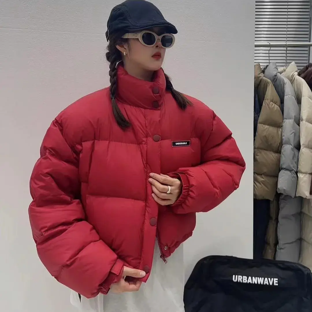 White Duck Down Puffer Jacket for Women, Stand Collar, Quilted, Thick, Warm, Streetwear, Outerwear, Winter Coats