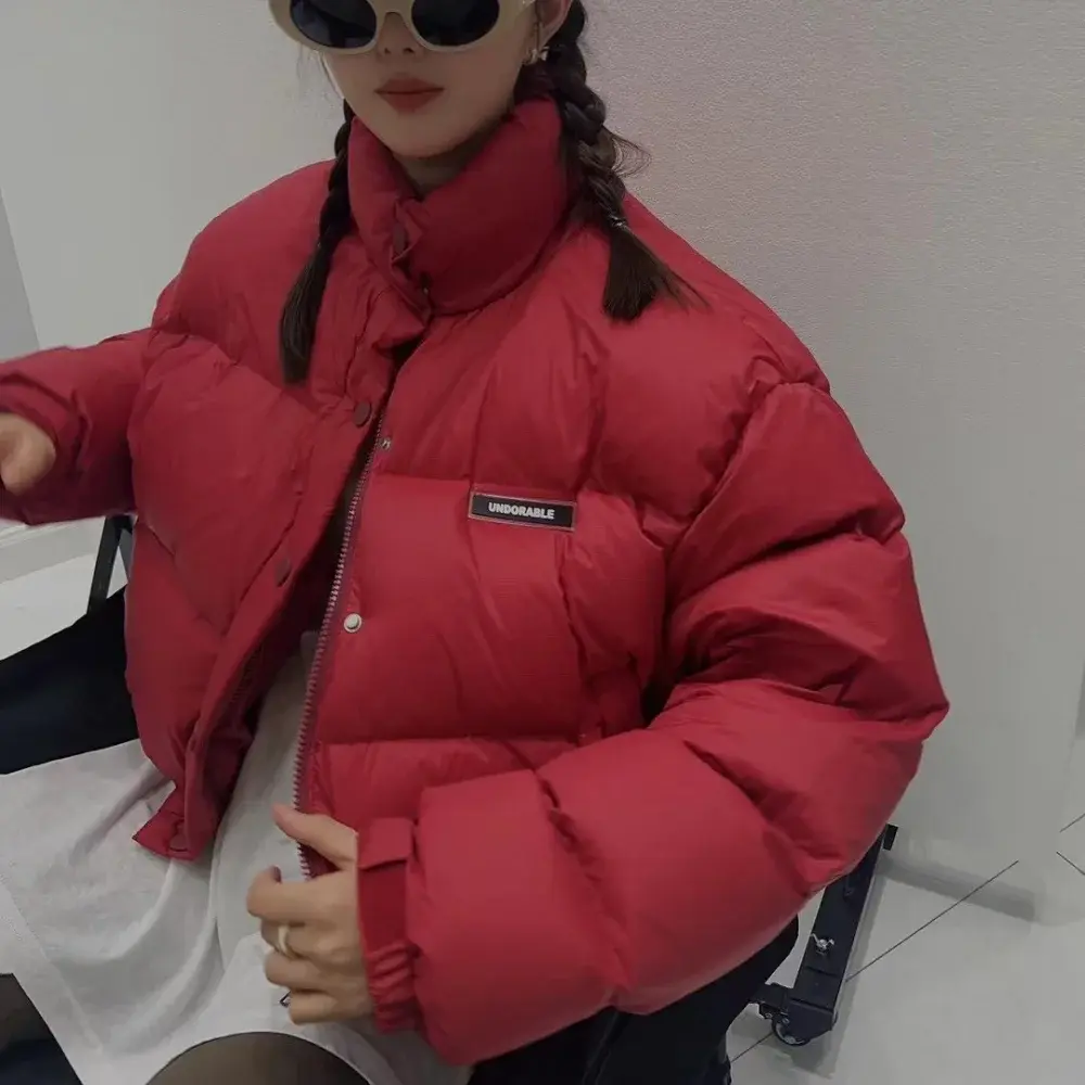 White Duck Down Puffer Jacket for Women, Stand Collar, Quilted, Thick, Warm, Streetwear, Outerwear, Winter Coats