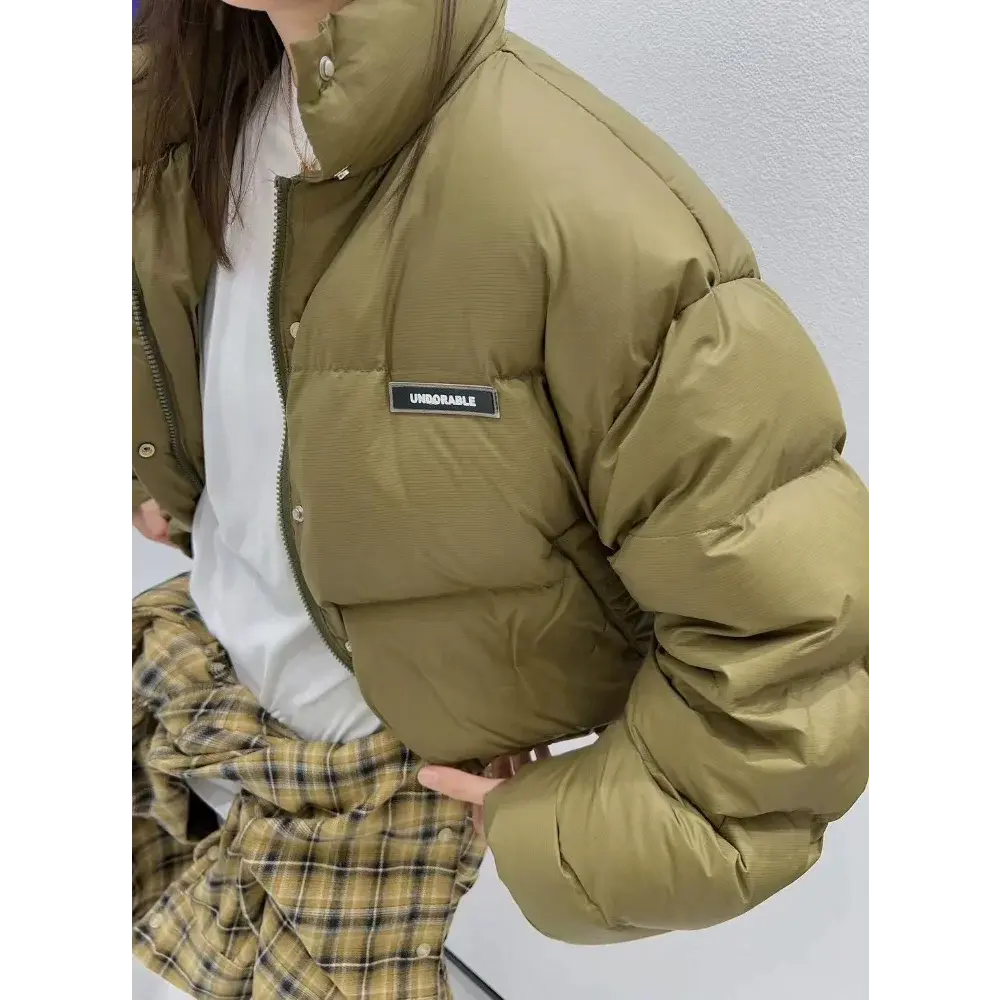 White Duck Down Puffer Jacket for Women, Stand Collar, Quilted, Thick, Warm, Streetwear, Outerwear, Winter Coats