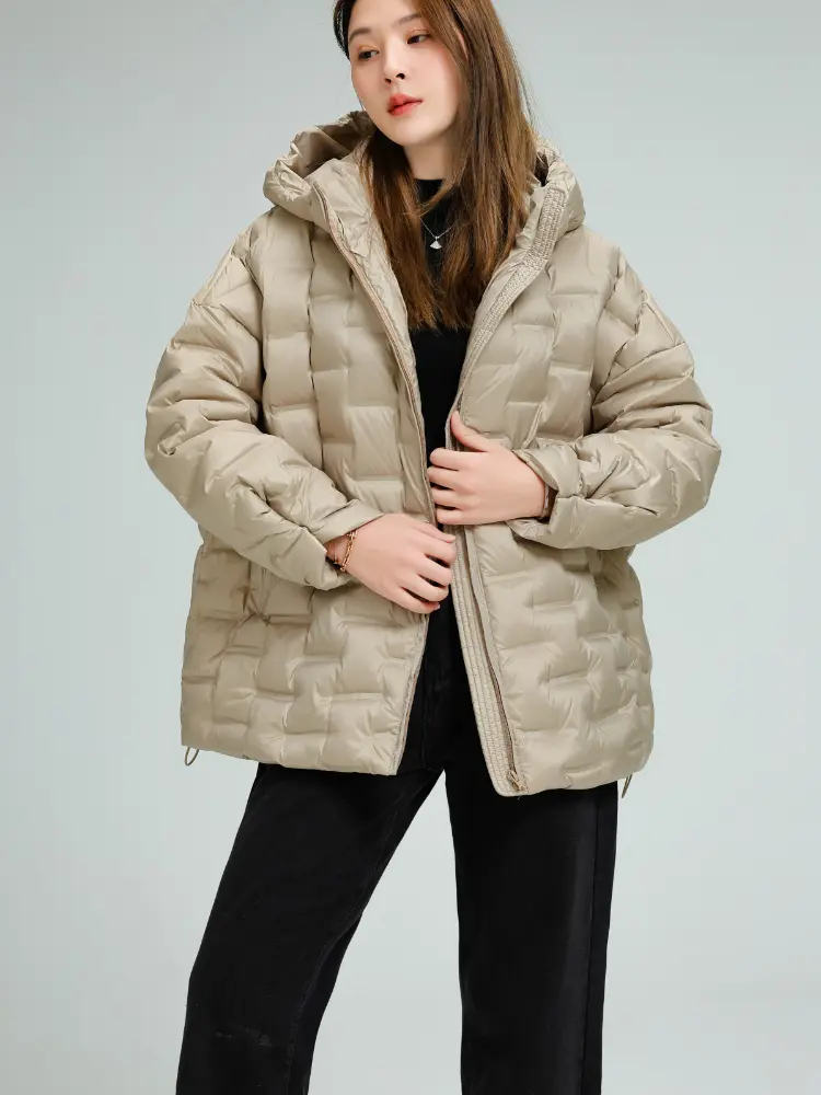 Lightweight Press Gum Hooded Women Down Jacket Fashion Loose New Spring Autumn Female Ultra Lightweight Packable Down Coats