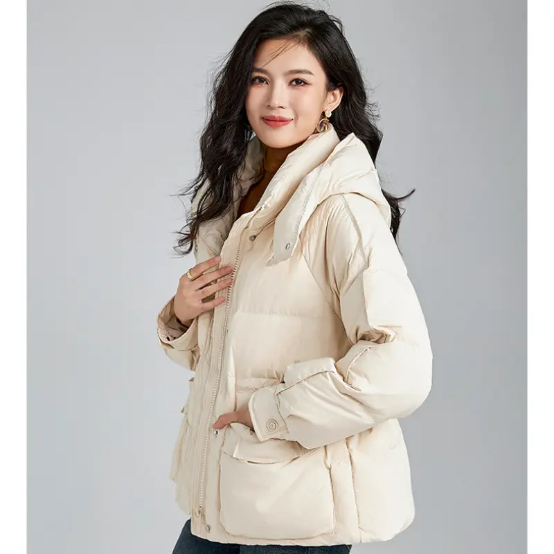 Hooded Puffer Coat for Women, Casual Down Jacket, Windproof, Thick, Warm, Female Coat, Stand Collar, New Fashion, Winter, 2024