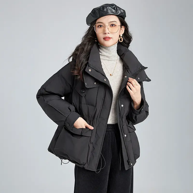 Hooded Puffer Coat for Women, Casual Down Jacket, Windproof, Thick, Warm, Female Coat, Stand Collar, New Fashion, Winter, 2024