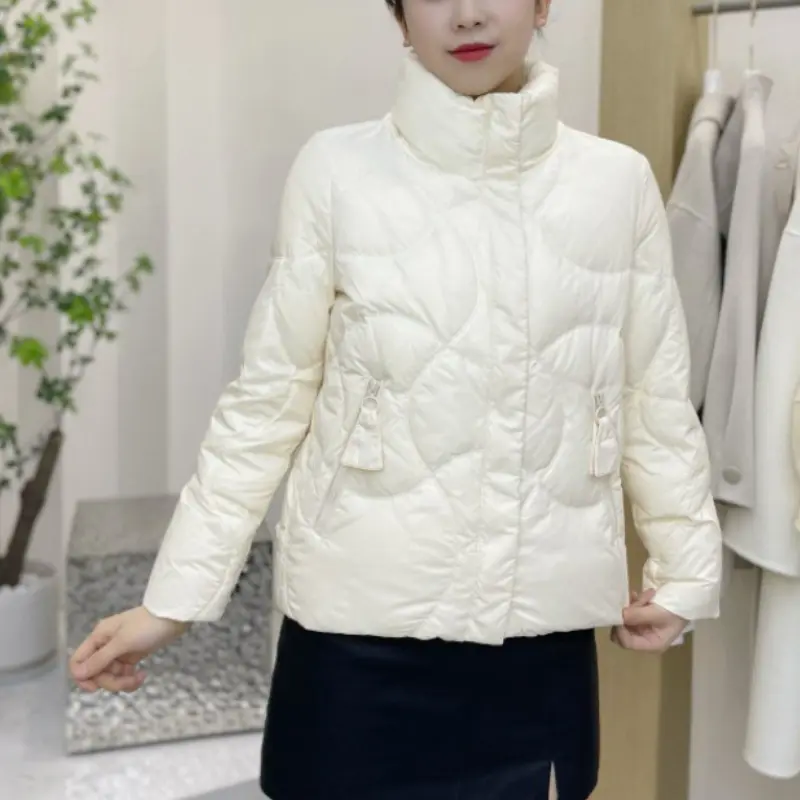Women's Thick Warm Snow Short Down Puffer Coats with Stand-up Collar, Casual Stylish Pocket Outerwears, Winter