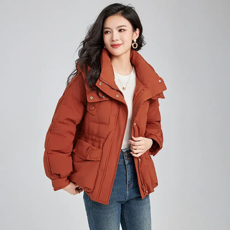 Hooded Puffer Coat for Women, Casual Down Jacket, Windproof, Thick, Warm, Female Coat, Stand Collar, New Fashion, Winter, 2024