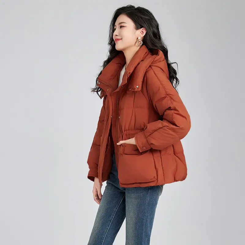 Hooded Puffer Coat for Women, Casual Down Jacket, Windproof, Thick, Warm, Female Coat, Stand Collar, New Fashion, Winter, 2024