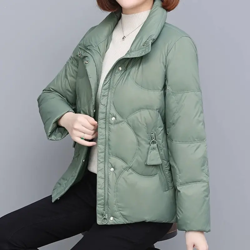 Women's Thick Warm Snow Short Down Puffer Coats with Stand-up Collar, Casual Stylish Pocket Outerwears, Winter