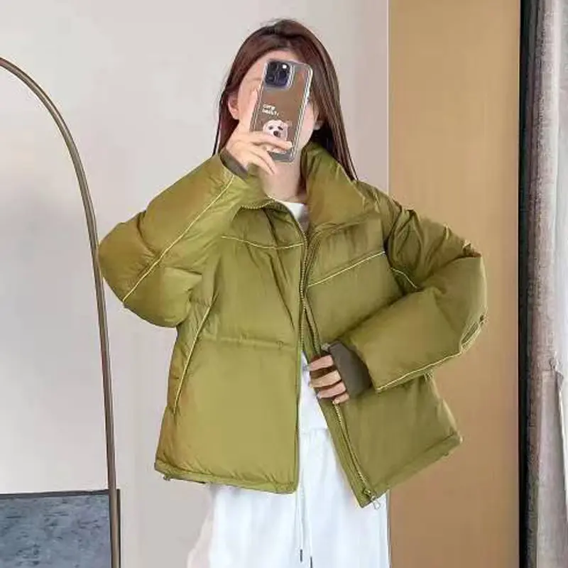 Short Down Coat for Female, 90White Duck Down, Thick, Warm, Stand-up Collar, Monochromatic, Casual, Wild, Winter, New, 2024