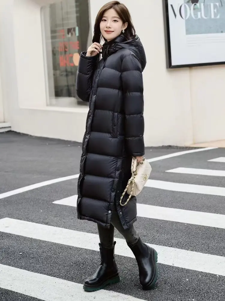 White Goose Down Jacket, Hooded Parkas, Warm Coat, Thick, Fluffy, Long Section, Warm Bread Clothing, 90 White, Winter