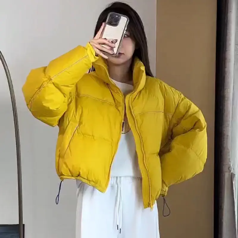 Short Down Coat for Female, 90White Duck Down, Thick, Warm, Stand-up Collar, Monochromatic, Casual, Wild, Winter, New, 2024