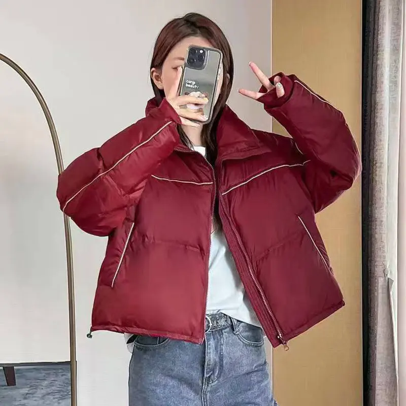 Short Down Coat for Female, 90White Duck Down, Thick, Warm, Stand-up Collar, Monochromatic, Casual, Wild, Winter, New, 2024