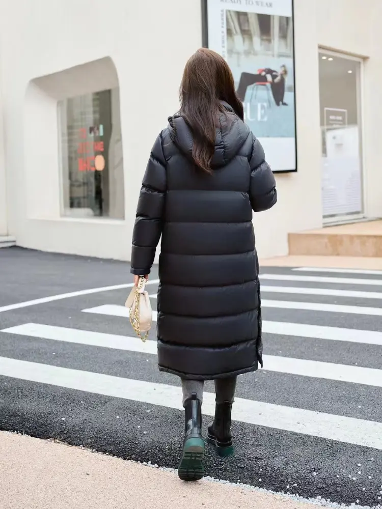 White Goose Down Jacket, Hooded Parkas, Warm Coat, Thick, Fluffy, Long Section, Warm Bread Clothing, 90 White, Winter