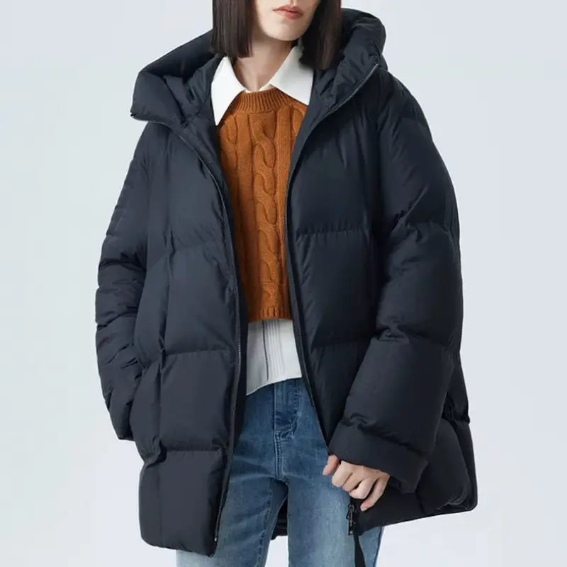 Women's Quilted Mid-length Puffer Coats, Thick Down Jacket, Casual Outerwear, Loose, Warm, Simple, New, Winter, 2024