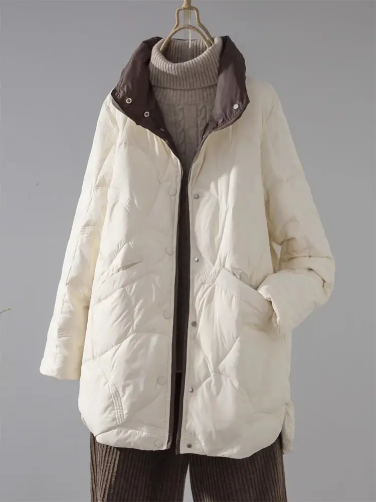 Light Down Jacket for Women, Medium Length, White Duck Down, Warm, Retro Auspicious Clouds, Stand Collar, Slim Jacket, New 2024