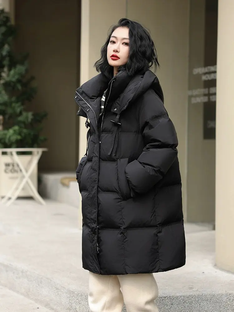 Women's Mid-length Winter Coat, Female Puffer Jackets, Windproof, Thick, Warm, Casual, Commuter Parka Coats Down Korean Fashion
