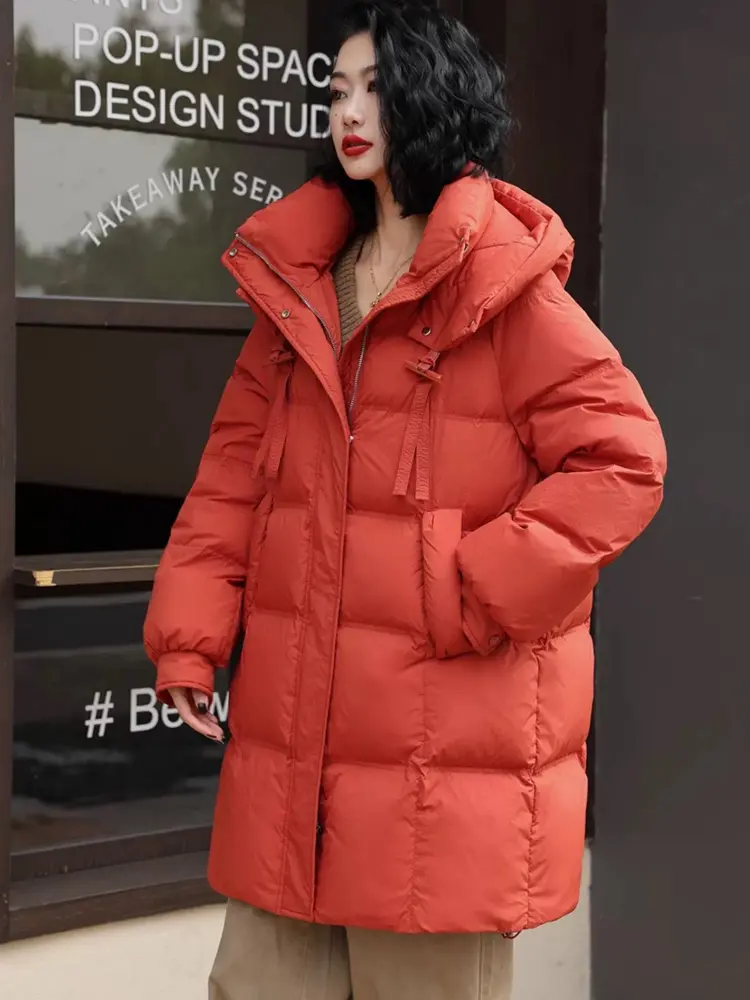 Women's Mid-length Winter Coat, Female Puffer Jackets, Windproof, Thick, Warm, Casual, Commuter Parka Coats Down Korean Fashion