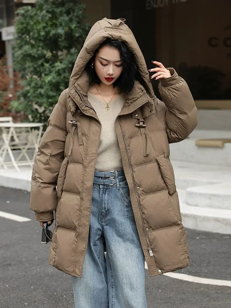 Women's Mid-length Winter Coat, Female Puffer Jackets, Windproof, Thick, Warm, Casual, Commuter Parka Coats Down Korean Fashion