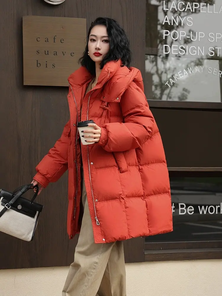 Women's Mid-length Winter Coat, Female Puffer Jackets, Windproof, Thick, Warm, Casual, Commuter Parka Coats Down Korean Fashion