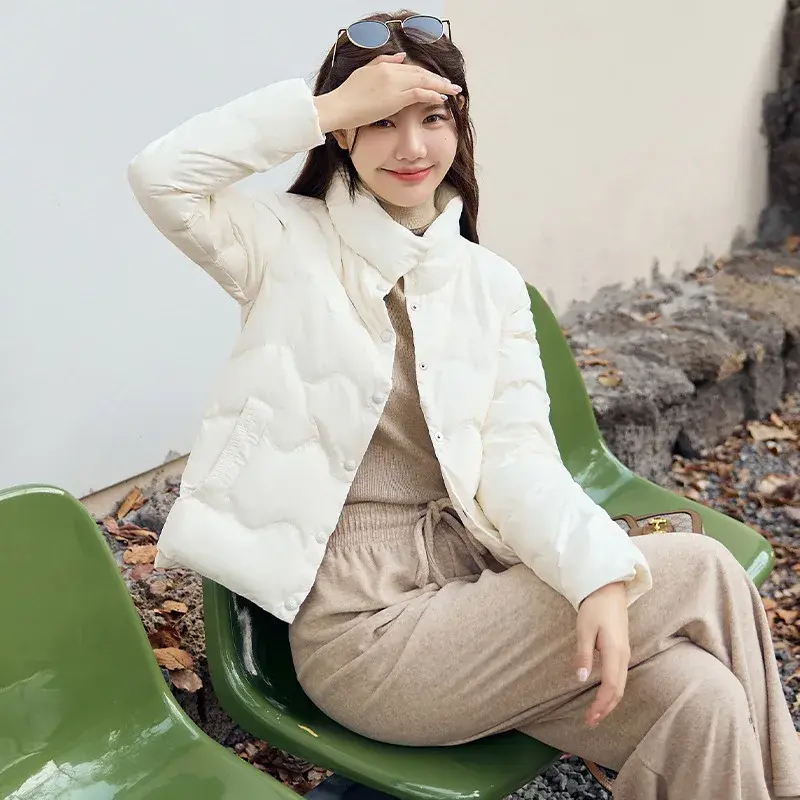 Fall and Winter New Stand Collar Light Down Jacket Women White Duck Down Warm Short Puffer Jacket Single-breasted Casual Jacket