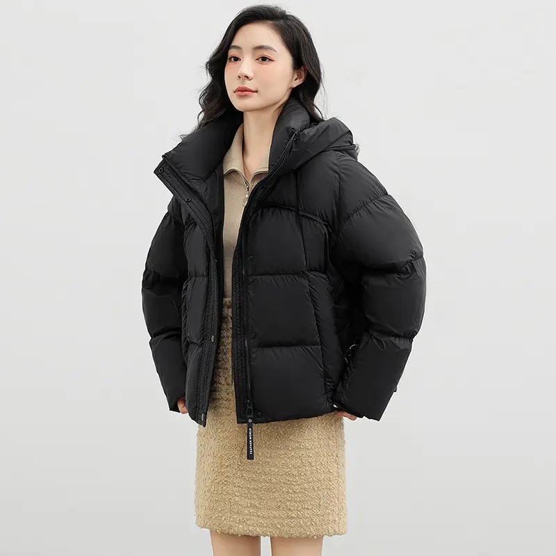 White Duck Down Hooded Jacket for Women, Thick, Loose, Casual, Warm, Couple Puffer Jacket, Winter, New Fashion, 2024